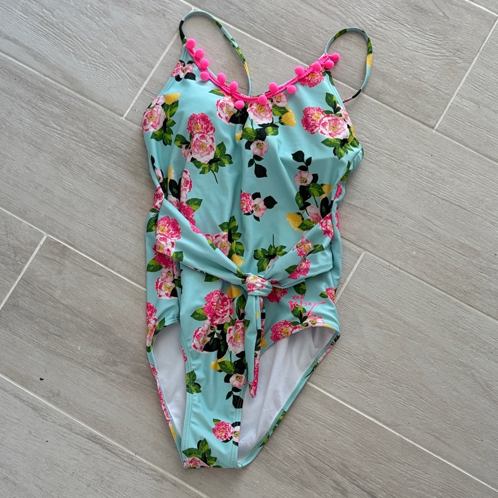 Betsey Johnson Floral One Piece Swimsuit - Pink and Green
